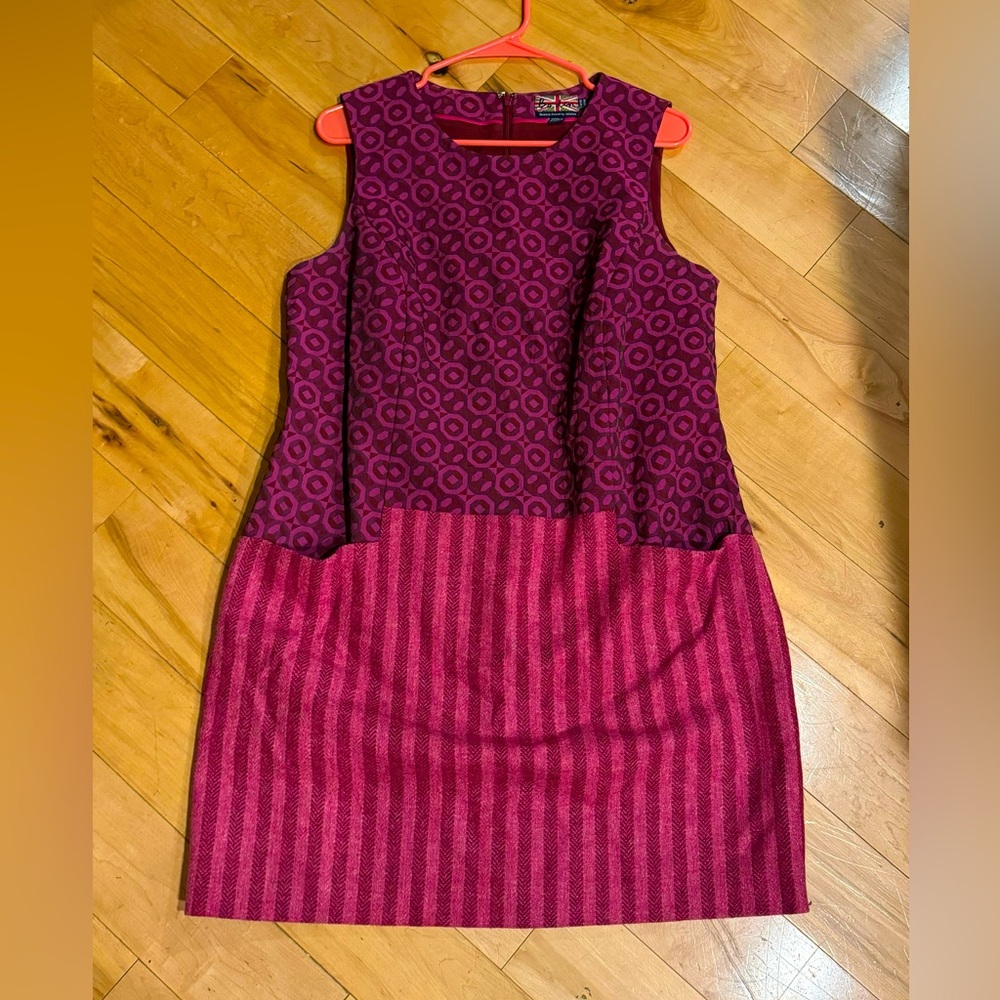 Boden British Tweed by moon multi print maroon purple pencil dress size 14